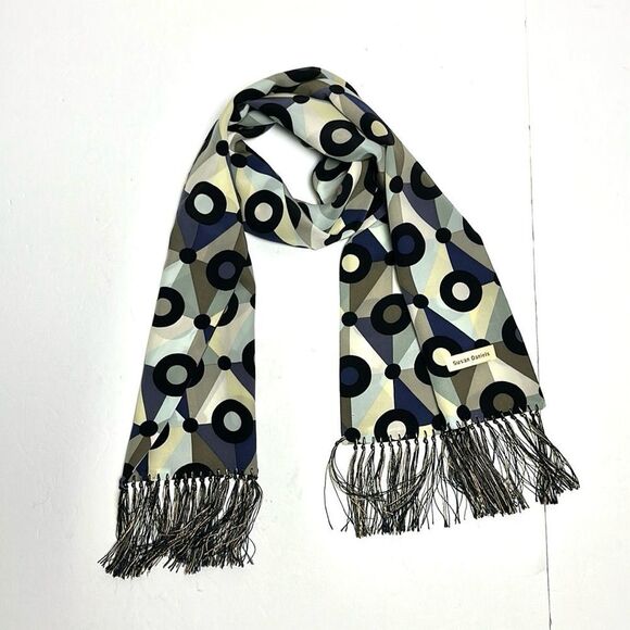 Susan Daniels Men’s Silk Doubled Scarf with Fringes Geometric Pattern Vintage - Picture 1 of 9